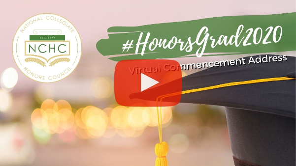 Graphic advertising NCHC #HonorsGrad2020 virtual commencement address