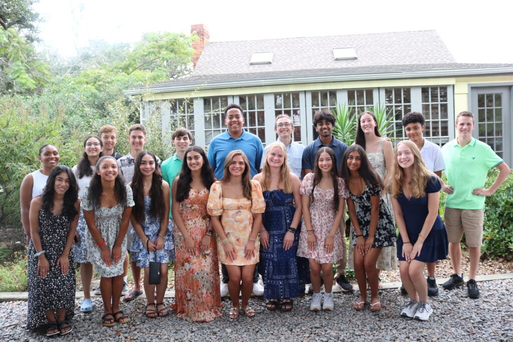 Brinkley-Lane Scholars stand in front of Ocracoke restaurant